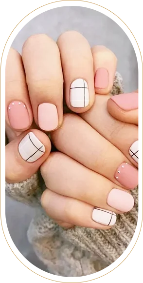 White pink manicure with minimalist line art