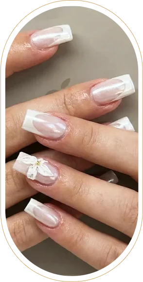 White acrylic nails with glossy marble design
