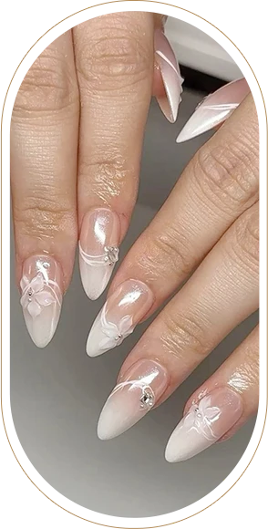 Elegant silver glitter almond nails